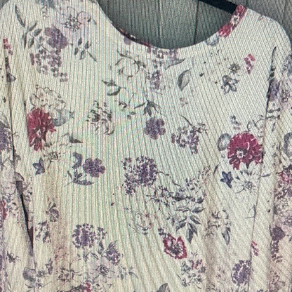 Daytrip Cream Long Sleeve Floral Top with Pink & Purple Accents